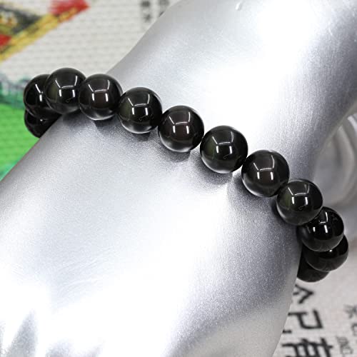 Keleny Fashion Crystal Man Women Stretch Bracelet 10mm Round Beads Rock Jasper 7 Inch Unisex - color: AAA Grade Rainbow Obsidian
