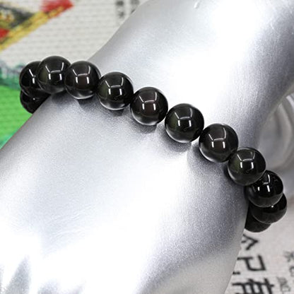 Keleny Fashion Crystal Man Women Stretch Bracelet 10mm Round Beads Rock Jasper 7 Inch Unisex - color: AAA Grade Rainbow Obsidian