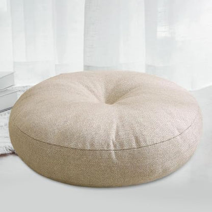Meditation Cushion Round Floor Pillow Premium Cotton Linen Multifunctional 50x15cm for Tea Ceremony Chair Sofa Bedroom Office, Beige - color: Beige