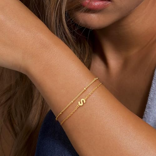 Gold Initial Bracelets for Women Girls - 18K Gold Plated Layered Letter A-Z Initial Bracelets Dainty Letter Bracelet for Women Trendy Gifts for Mom Wife Friends - color: R