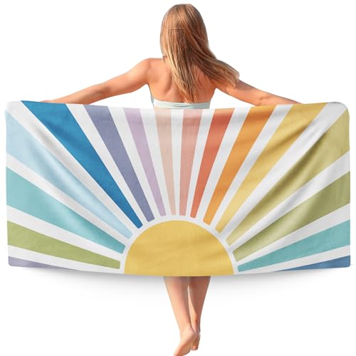 Boho Yellow Sun Sunshine Beach Towel, Sunrise Sunset Microfiber Beach Towels Oversized 30x60 Inch for Bathroom, Boho Quick Dry Travel Sand Free Beach Towel Decor for Swimming Pool Camping - color: Yellow