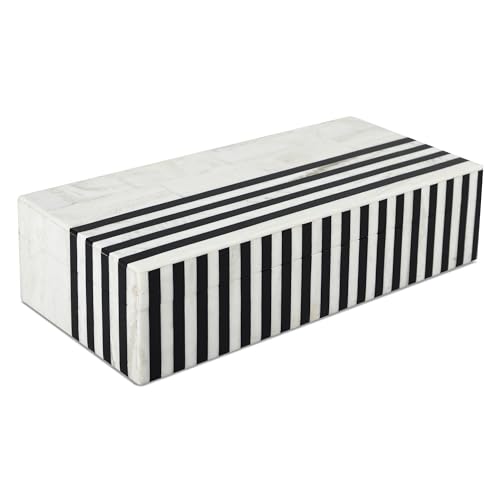 Handicrafts Home Large Decorative Storage Box with Lid – Black White Modern Storage Box, Remote Control Organizer for Coffee Table, Console & Living Room Decor – Mono Lead 12 x 6 x 2 - color: MONO-LEAD, size: 10 x 4.5 x 2.5 Inches