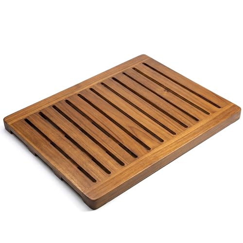 Acacia Wood Shower Mat 24x18 Inches by Demigo, Luxury Bath Mat Non Slip for Bathroom Bathtub Shower Spa Garden Home, Wooden Floor Mat Square Large for Outdoor and Indoor - size: 24" x 18" (Rectangular)