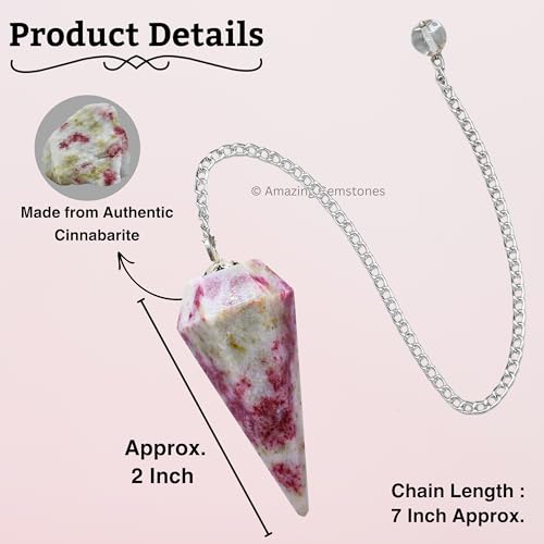 Amazing Gemstone Cinnabarite Crystal Pendulum for Divination - Certified Dowsing Crystals and Healing Stones for Chakra Balancing and Meditation - Enhance Reiki Spiritual Growth with Healing Crystals - color: Cinnabarite