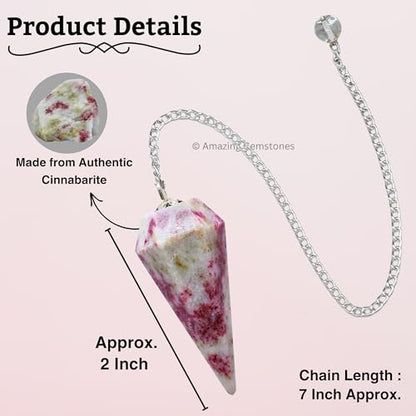 Amazing Gemstone Cinnabarite Crystal Pendulum for Divination - Certified Dowsing Crystals and Healing Stones for Chakra Balancing and Meditation - Enhance Reiki Spiritual Growth with Healing Crystals - color: Cinnabarite