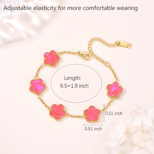 FLY FEI 18K Gold-Plated Four Leaf Clover Bracelet for Women,Adjustable lucky Bracelet Set Jewelry Gift-Hypoallergenic Charm for Birthdays, Wellness & Daily Wear - color: style08-Red Pink