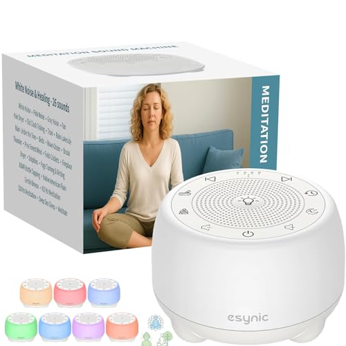 eSynic Rechargeable Tibetan Singing Bowl for Meditation-38 Sounds White Noise Machine with Night Light & 30H Battery-15-90 Timer-Wireless-Sound Healing Device for Yoga Sleep Therapy Stress Relief