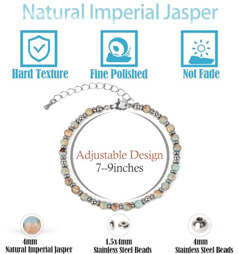 LPBeads Beaded Bracelets for Women Energy Gemstone Charm Jewelry Adjustable Bracelet Gifts for Mom, Daughter, Wife, Friends, Bestie - color: Imperial Jasper