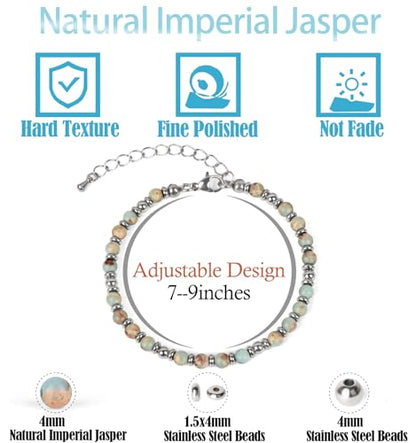 LPBeads Beaded Bracelets for Women Energy Gemstone Charm Jewelry Adjustable Bracelet Gifts for Mom, Daughter, Wife, Friends, Bestie - color: Imperial Jasper
