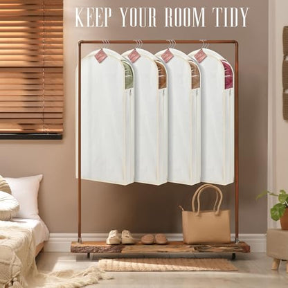 Briwooody 2 Sets 40 Inch Linen Fabric Bags for Hanging Clothes and Storage with Cedar Blocks for Fresh Smell and Moth Protection Sandpaper for Suit Fur Coat Jacket Sweater(Beige)
