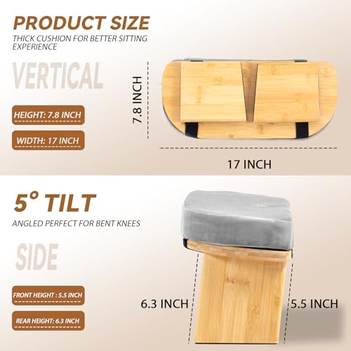 Meditation Bench, Bamboo Meditation Stool, Folding Kneeling Meditation Bench, Seiza Prayer Bench, Prayer Bench with Meditation Cushion, Kneeling Stool(Grey-Bag) - color: Grey-bag