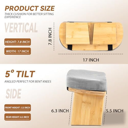 Meditation Bench, Bamboo Meditation Stool, Folding Kneeling Meditation Bench, Seiza Prayer Bench, Prayer Bench with Meditation Cushion, Kneeling Stool(Grey-Bag) - color: Grey-bag