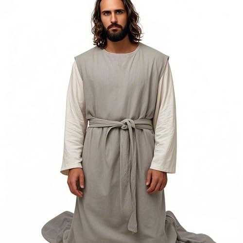 Unisex Sackcloth Grey Biblical Robe Handmade Sleeveless with Waist Rope, Authentic, Comfortable, Spiritual Wear - size: X-Large