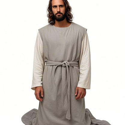 Unisex Sackcloth Grey Biblical Robe Handmade Sleeveless with Waist Rope, Authentic, Comfortable, Spiritual Wear - size: X-Large