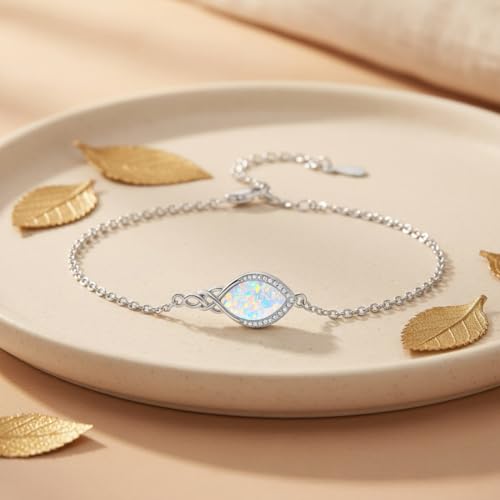 PELOVNY Celtic Knot Bracelet for Women 925 Sterling Silver Infinity Gemstone/Birthstone Bracelets Birthday Christmas Jewelry Gifts for Mom Daughter Wife - color: 03-Opal