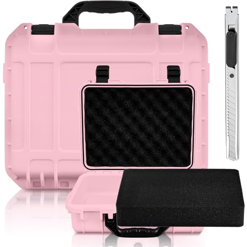 1 Pcs Waterproof Hard Case with DIY Customizable Foam Insert Portable Protective Case with Knife for Camera Drones Equipments Tools Test Instruments(Pink,14.3 x 11.4 x 4.5 Inch) - color: Pink, size: 14.3 x 11.4 x 4.5 Inch