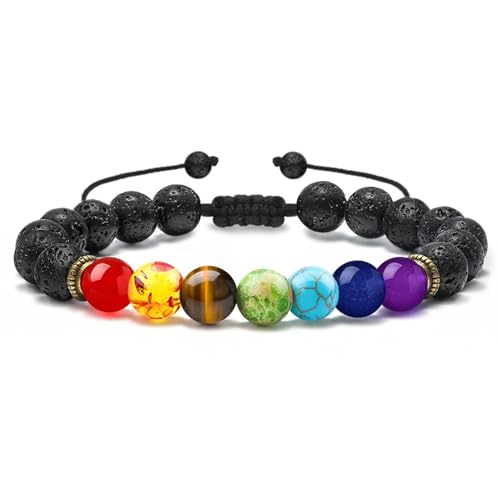 M MOOHAM Fathers Day Gift Mens Bracelet - Beaded Natural Stone 8mm Tiger Eye Matte Agate Lava Rock Bracelets for Men Teen Boys Grandpa Dad Birthday Gifts Jewelry - style: Chakra&Lava Rock Bracelet