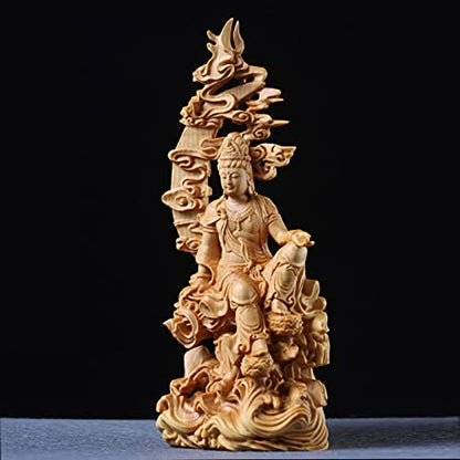 LQX Sculpture Tabletop Sculpture Sculpture Buddha Statue Boxwood 17cm Guanyin Sculpture Wood Goddess of Mercy Buddha Statue Moon Guan Yin Decor Sculpture Buddha Statue Ornaments Decorative Statue