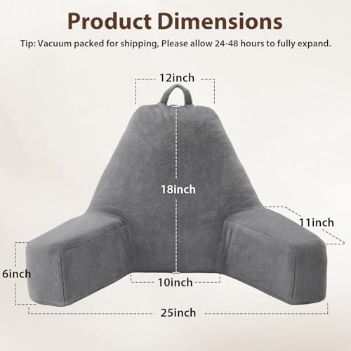 Quilmfoam Reading Pillow for Sitting in Bed Adult – Backrest Pillow with Arms, Back Support Cushion for Reading, TV, Gaming & Working, Includes Pockets and Removable Washable Cover
