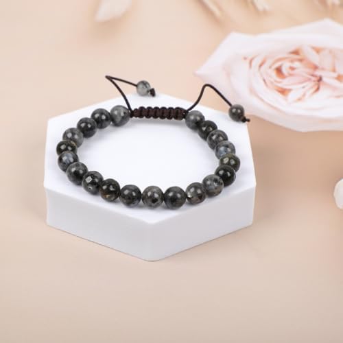AD Beads Unisex 8mm Gemstone Bracelets Healing Macrame Adjustable 7-9 Inches || wear this healing natural gemstone bracelet help to erase your pain and fear || recover your energy||| - color: Larvikite