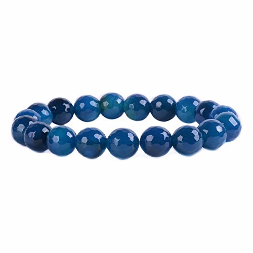 Justinstones Gemstone Crystals Chakra Beads Bracelet Crystal Healing 10mm Round Stretchable Bracelet for Her Gift - color: Faceted Blue Agate