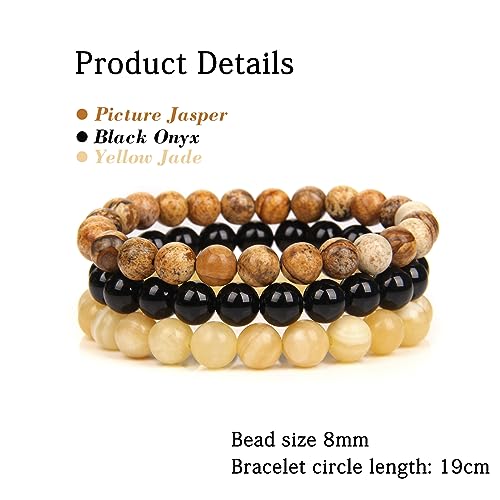 3 PCS Healing Crystal Bracelets for Women 8mm Natural Stone Beaded Stretch Bracelet Amethyst Jewelry Gifts