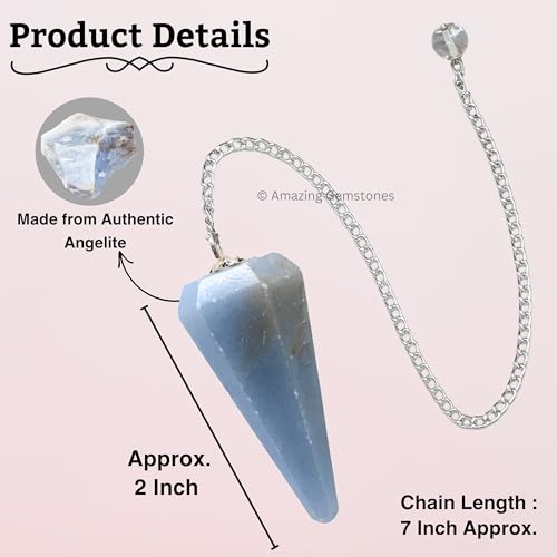 Amazing Gemstone Angelite Crystal Pendulum for Divination - Certified Dowsing Crystals and Healing Stones for Chakra Balancing and Meditation - Enhance Reiki Spiritual Growth - color: Angelite