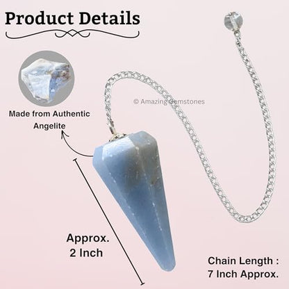 Amazing Gemstone Angelite Crystal Pendulum for Divination - Certified Dowsing Crystals and Healing Stones for Chakra Balancing and Meditation - Enhance Reiki Spiritual Growth - color: Angelite