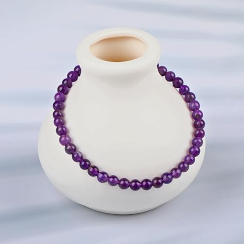 LPBeads Handmade Natural Gemstone Stretch Elastic Bracelet Healing Crystal Round Stone Beads Jewelry Gifts for Women Men - color: Amethyst, size: 4mm