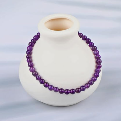 LPBeads Handmade Natural Gemstone Stretch Elastic Bracelet Healing Crystal Round Stone Beads Jewelry Gifts for Women Men - color: Amethyst, size: 4mm