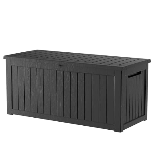 200 Gallon Outdoor Storage Box Patio Deck Box Waterproof, Resin Lockable Outside Large Storage Bin for Pool Cushion Furniture, Garden Tools UV-Resistant, Black
