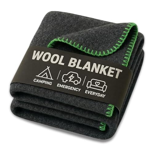Wool Camping Blanket - 70% Wool Heavy-Duty Military Style Throw, Warm & Washable, Fire Retardant Cover for Emergency, Survival & Outdoor Use - Perfect for Camping, Car, Home & Hiking, Grey 66x90 - color: Grey, size: 66x90