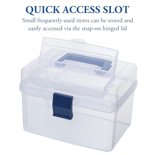 MyGift 10 Inch First Aid Clear Bin with Detachable Tray and Blue Quick Access Top Lid Flap, Portable Emergency Kit, Medical Supply Travel Tote, Medicine Storage Box Container (Navy) - color: Navy