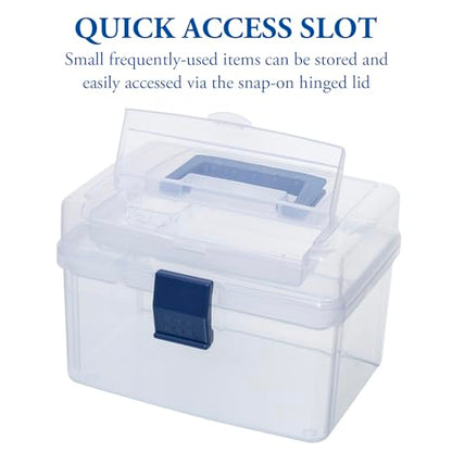 MyGift 10 Inch First Aid Clear Bin with Detachable Tray and Blue Quick Access Top Lid Flap, Portable Emergency Kit, Medical Supply Travel Tote, Medicine Storage Box Container (Navy) - color: Navy