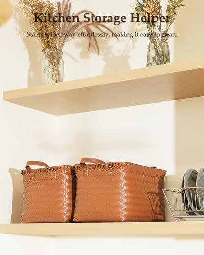 15x10x9 Woven Laundry Basket Hamper, Storage Basket for Clothes Blankets, 4-Pack Wicker Bin for Closet Shelves Bedroom Bathroom, Brown - size: 15x10.27x9.45 Inch