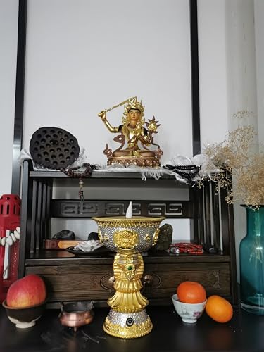 Altar Table with Drawer,Puja Table for Home,Perfect Used for Meditation, Prayers, Bamboo Furniture for Displaying Jars, Plants and Books (Walnut Color, 20.4x9.8x11 in, with Incense Burner 5Pcs Set)