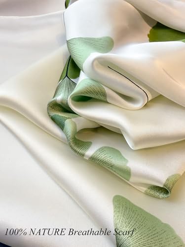 Large Shawl Scarf For Women Lightweight Wraps Silky Headscarf Long Sunscreen Scarfs - color: T30 Green Ginkgo Leaves / 70"x 35"