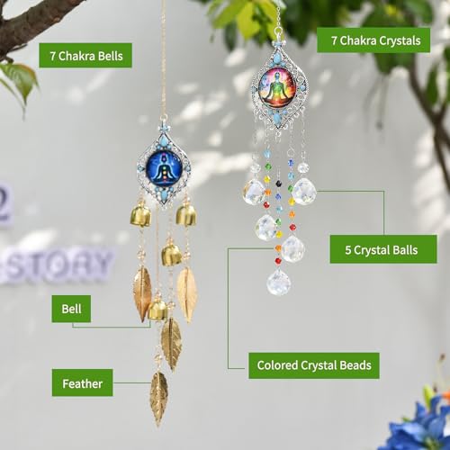 7 Chakra Meditation Pendant - Metal Leaves and Bell Sound Crisp and Pleasant, Suitable for Home Decoration in Yoga Spaces and Garden Scenes, and is The Preferred Gift for Meditators (Meditation Bell)