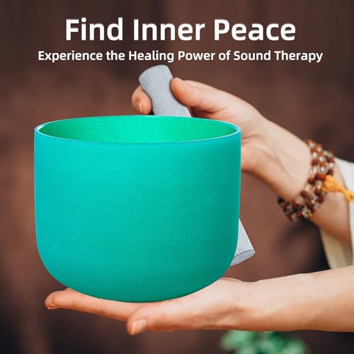 8 Inch Green F Note 432hz Heart Chakra Crystal Singing Bowl Healing with Carrying Case and Rubber Mallet Suede Strikers Oring - color: Green F Note, size: 8 inch