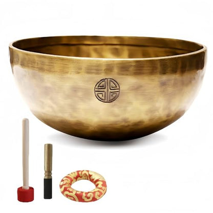 Fay Bless Handmade Tibetan Singing Bowl Set - Full Moon Nepalese Meditation Sound Bowl for Yoga, Chakra Healing, Sound Therapy, Stress Relief, Mindfulness and Home Decor (20CM) - size: 20CM