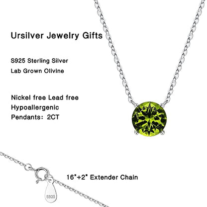 Ursilver Mothers Day Gifts - Birthstone Necklace for Women 925 Sterling Silver Round Birthstone Necklace Birthday Gifts 12 Months Necklaces for Women Jewelry Gift - color: silver-08-Aug-Peridot Light Green