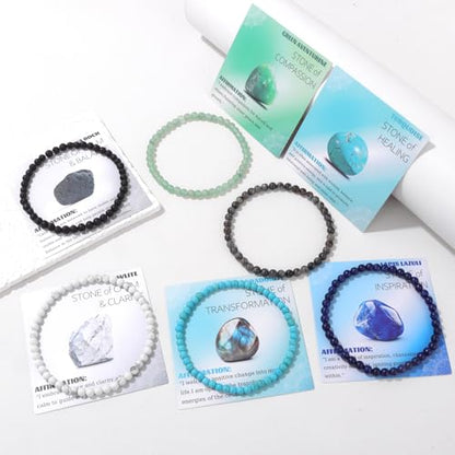 Crystal Beaded Bracelets for Women 4mm Clear Quartz Bead Handmade Gemstone Stretch Elastic Bracelet Natural Stone Crystal Healing Reiki Spiritual Jewelry Gifts - color: Howlite, size: 4mm