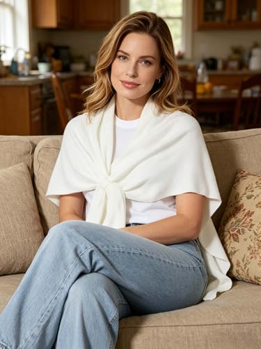 VENVSBEE Shawl Wraps For Women Soft Pashimina Cape Knitted Sweater Shawl Scarf Shoulder Wraps for Dresses - color: 01 White