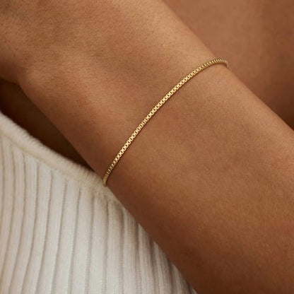 SLOONG Gold Pearl Bracelets for Women Trendy, 14K Gold Plated Dainty Stackable Layered Chain Bridesmaid Bracelets, Waterproof Wedding Jewelry for Women Adjustable 6"+2" - color: Style8(Box Chain)