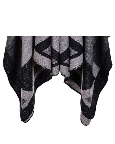 Women's Shawls and Wraps Open Front Poncho Cape Winter Sweater - color: M1-black Diamond