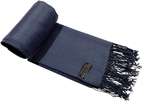 CJ Apparel Solid Color Tassels Design Nepalese Shawl Scarf Wrap Stole Throw Head Wrap Pashmina Gift Hand Made in Nepal New - color: Smokey Grey