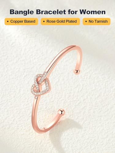 U7 Unisex Simple Cuff Bracelet 18K Real Gold Platinum Plated Fine Bracelets Fashion Jewelry Open Bangle Cuff Bracelets, Twisted or Heart Style - color: E.CZ Knot Bracelet-Rose Gold