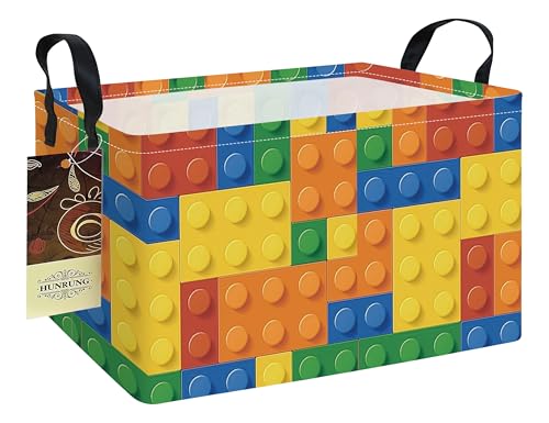 Rectangle Canvas Storage Basket Foldable Waterproof Toy Organizer Bin with Handles Fabric Collapsible Storage Bins for Shelves Kids Room Playroom Nursery Clothes and Pet Supplies(REC-Colorful Blocks) - color: REC-Colorful Blocks