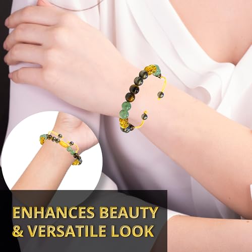 ANAYA AGATE Energy Protection Crystal Handmade Adjustable Bead Bracelet Perfect for Men, Women’s Christmas Gift - Gemstone Healing Stretch Bracelet Pulsera Para Hombre Mujer Stocking Stuffer - color: Money Wealth