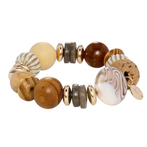 Multi Beaded Statement Bracelet Wooden Acrylic Beads Stretch Chunky Beads Bracelet for Wome Gift(BR-1215-Orange Mix)